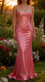 Glitter Watermelon Mermaid Pleated Corset Beading Prom Dress