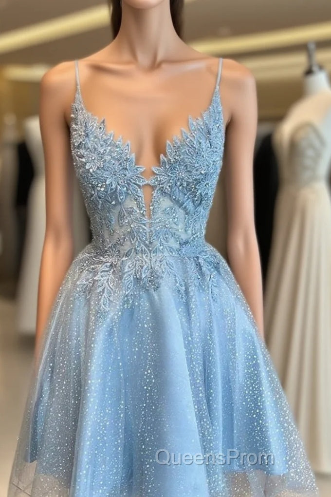 Glittering Beaded Short A-line Tulle Homecoming Dress with Appliqued