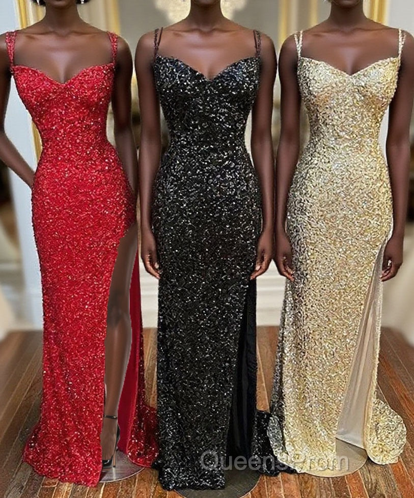 Glitters Mermaid Sequin Long Formal Dress with Slit,Best Evening Prom Dress