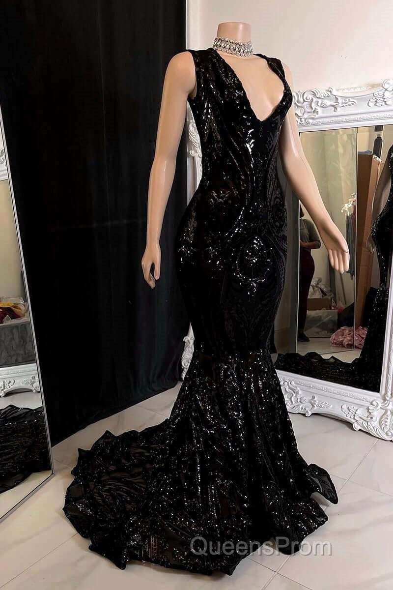 Glittery Long Red Mermaid Sleeveless Evening Prom Dress Sequin