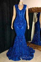 Glittery Long Red Mermaid Sleeveless Evening Prom Dress Sequin