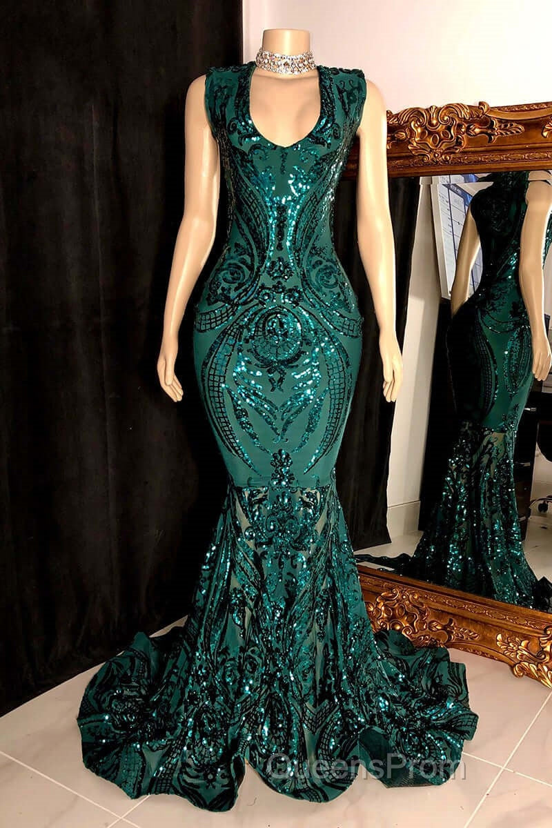 Glittery Long Red Mermaid Sleeveless Evening Prom Dress Sequin