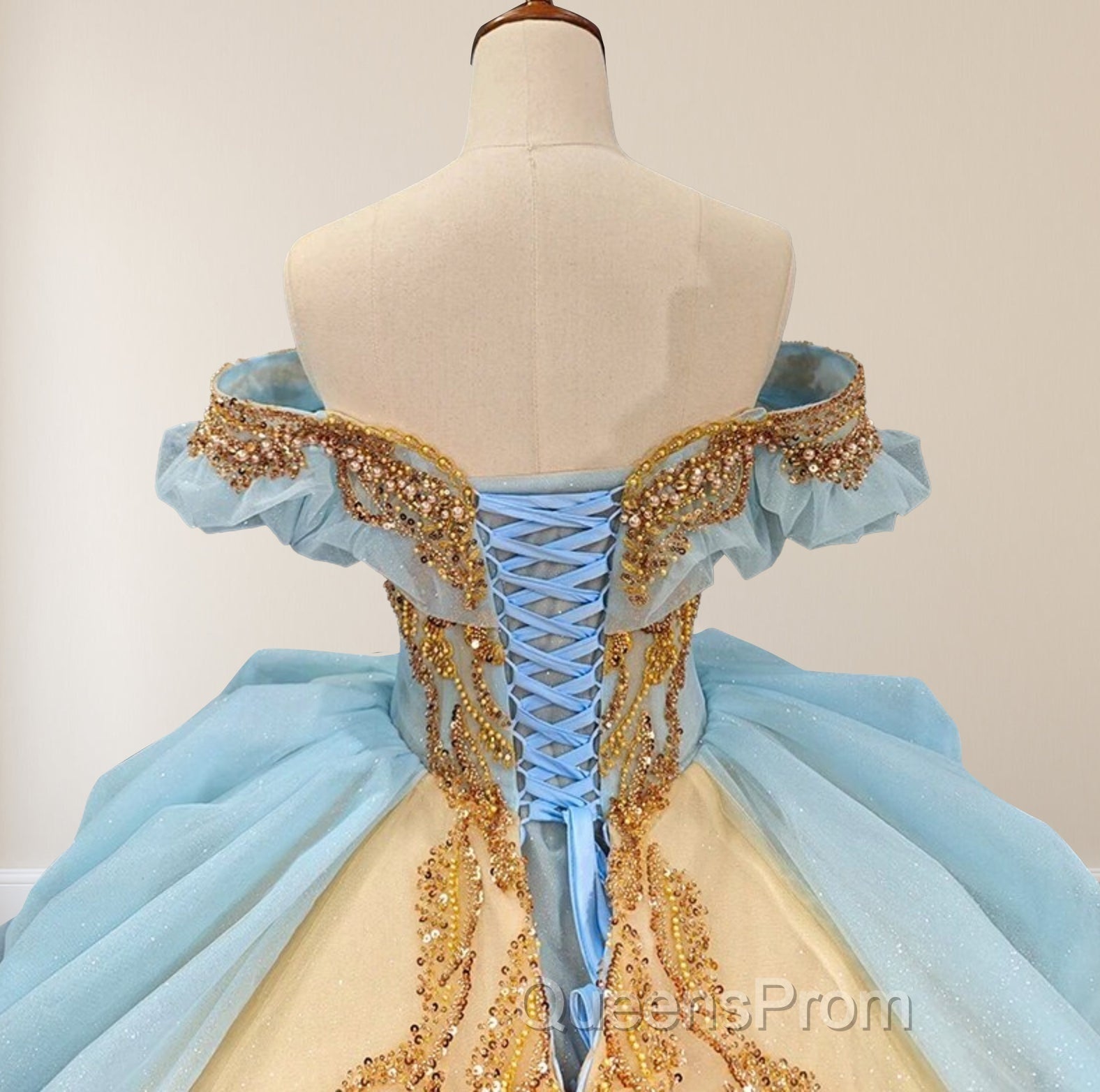 Gold Appliqued Double Colored Corset Back Quinceaera Dress Secondary image