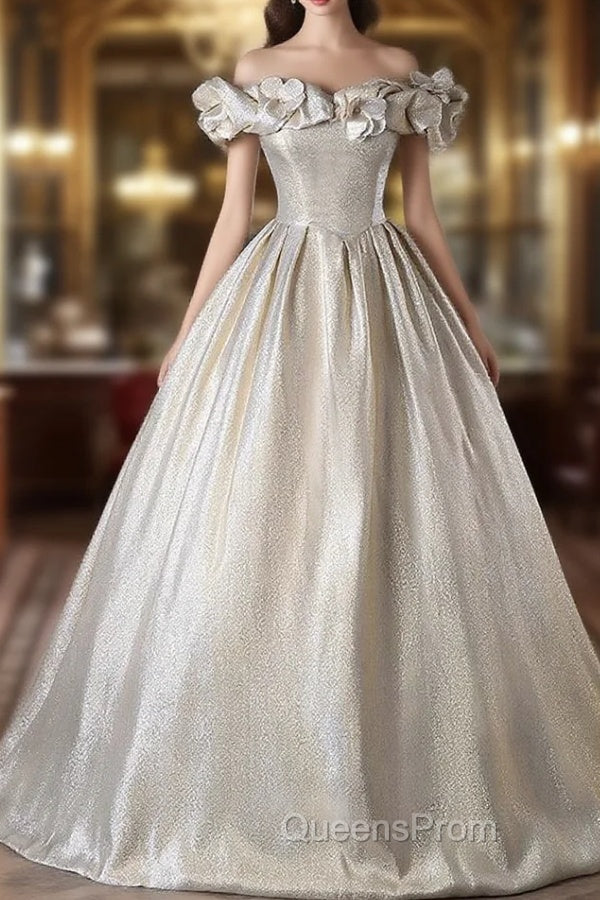 Gold Ball Gown Off the Shoulder 3D Flower Quinceanera Dress