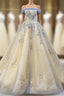 Gold Ball Gown Tulle Off the Shoulder Sequins Evening Prom Dress