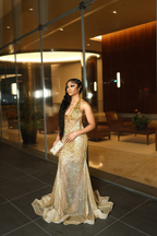 Gold Beaded Sequin Mermaid Classy Prom Dress Classy Evening Dress