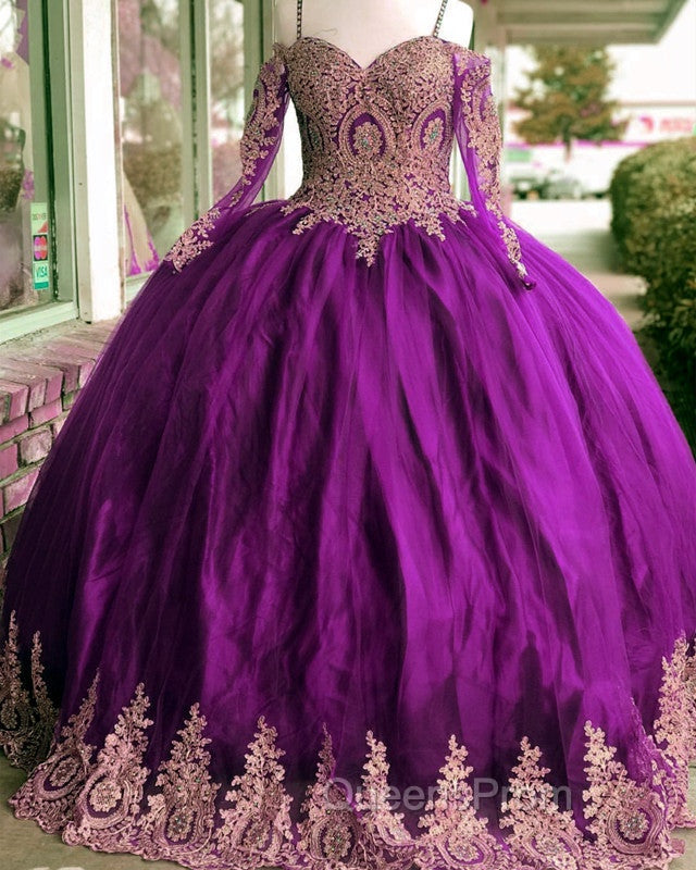 Gold Lace Charro Quinceanera Dress Long Sleeve Off The Shoulder Secondary image