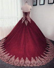 Gold Lace Sweetheart Tulle Ball Gowns Quinceanera Dress