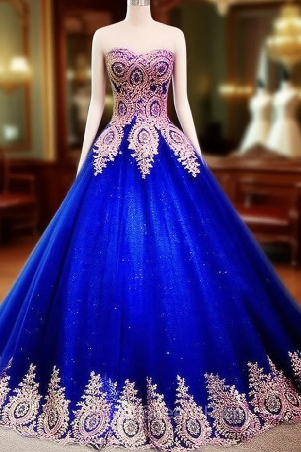Gold Lace Sweetheart Tulle Ball Gowns Quinceanera Dress Main image