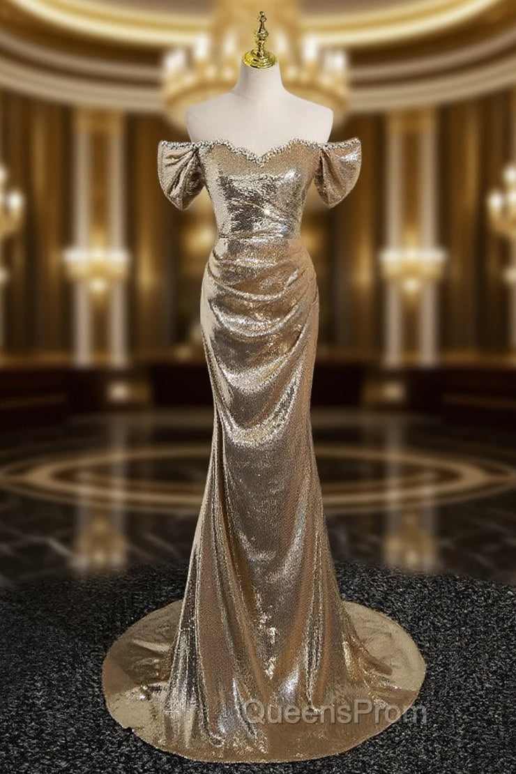 Gold Mermaid Sequins Crystal Evening Prom Dress Main image