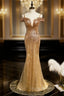 Gold Mermaid Sequins Spaghetti Straps Evening Prom Dress