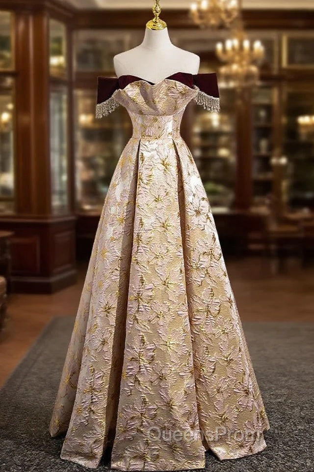 Gold Off The Shoulder Beading Evening Prom Dress Main image