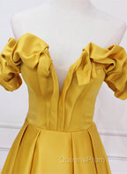 Gold Satin A-line Sweetheart Long Junior Evening Prom Dress, Floor Length Satin Evening Dress