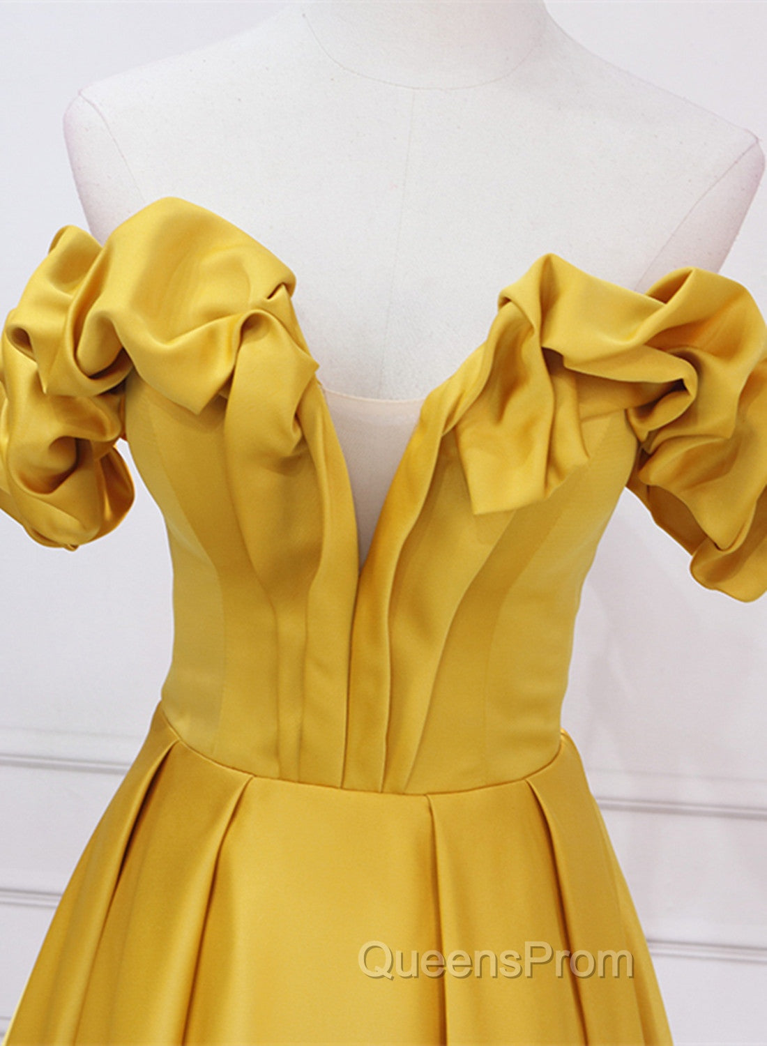Gold Satin A-line Sweetheart Long Junior Evening Prom Dress, Floor Length Satin Evening Dress
