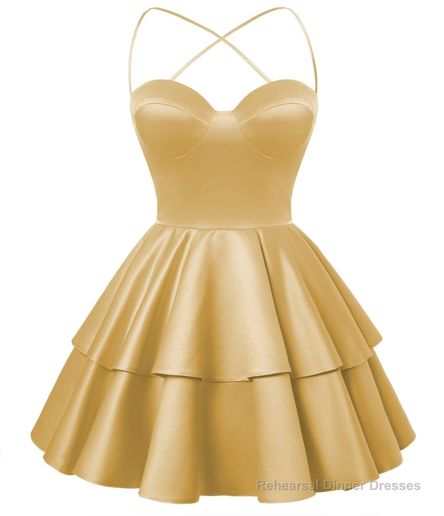 Gold Satin Homecoming Dress Sweetheart Neck Tiered Short Graduation Dresses Main image
