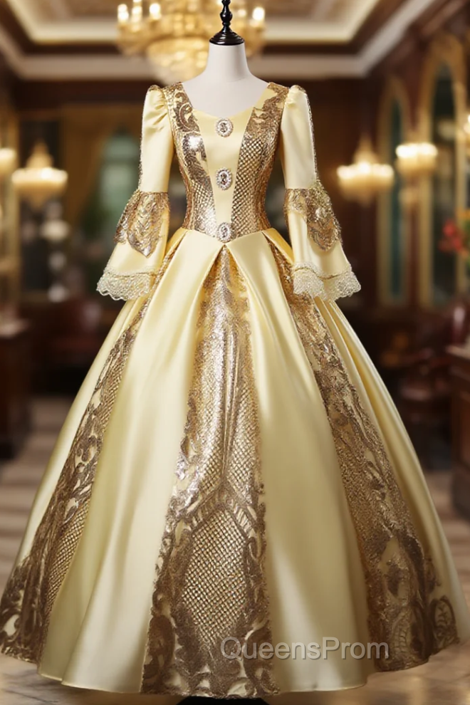 Gold Satin Sequins Rococo Baroque Antonietta Dress