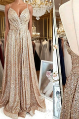 Gold sequin long Evening Prom Dress gold evening Dress