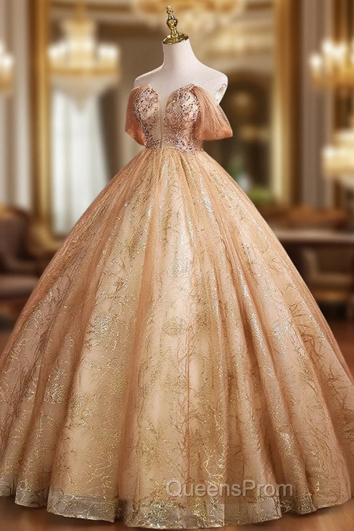 Gold Sequins Bling Bling Off the Shoulder Beading Quinceanera Dress Main image