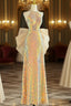 Gold Sequins Halter Backless Evening Prom Dress