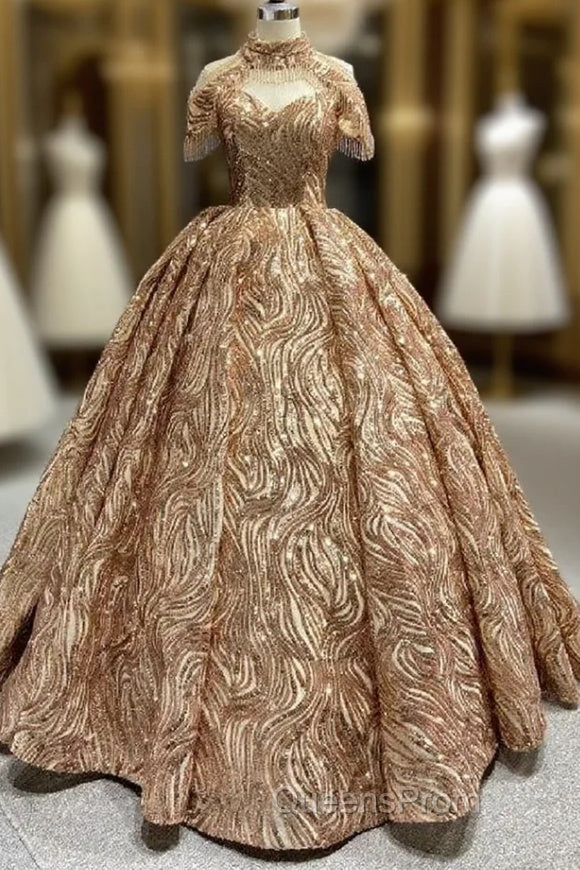 Gold Sequins Off the Shoulder Evening Prom Dress Main image