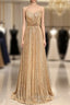 Gold Sequins Spaghetti Straps Evening Prom Dress