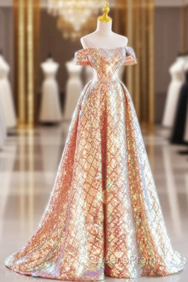 Gold Sequins Sweetheart Evening Prom Dress Main image