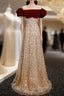Gold Sequins Velvet Off the Shoulder Evening Prom Dress