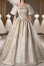 Gold Short Sleeve Square Neck Quinceanera Dress