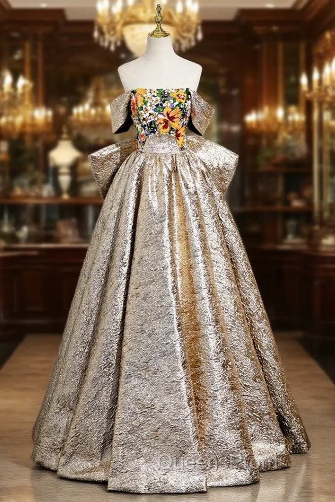 Gold Strapless Colorful Sequins Evening Prom Dress With Bow Main image
