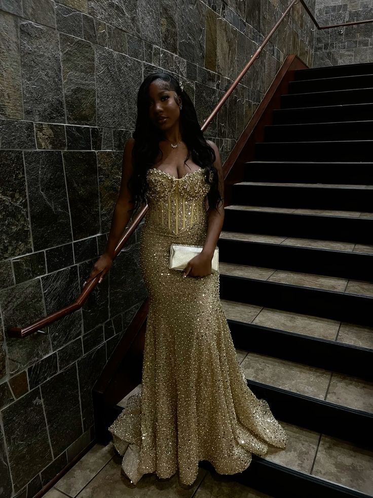 Gold Sequin Mermaid Long Classy Prom Gown Classy Evening Dress Secondary image