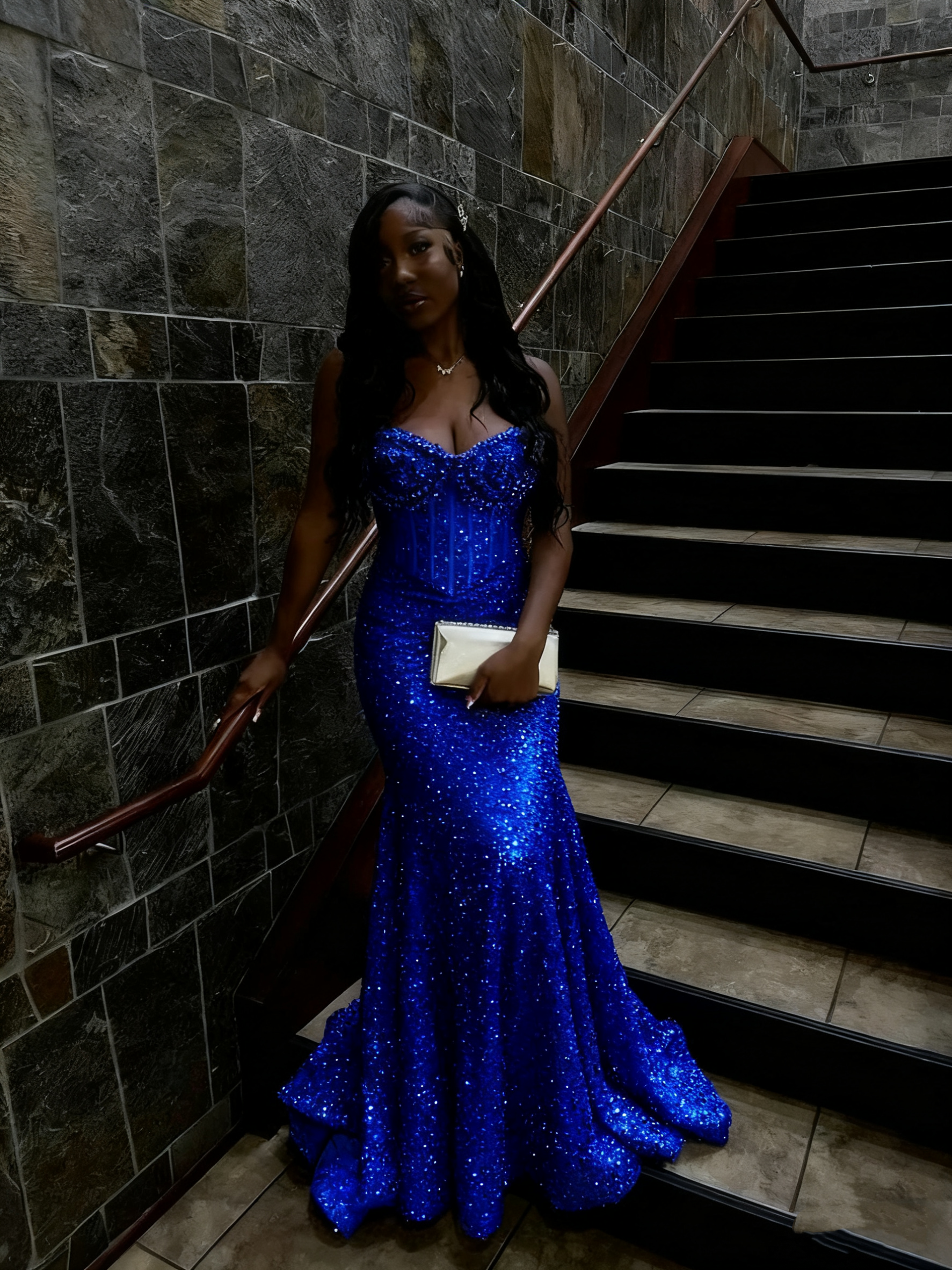 Gold Sequin Mermaid Long Classy Prom Gown Classy Evening Dress
