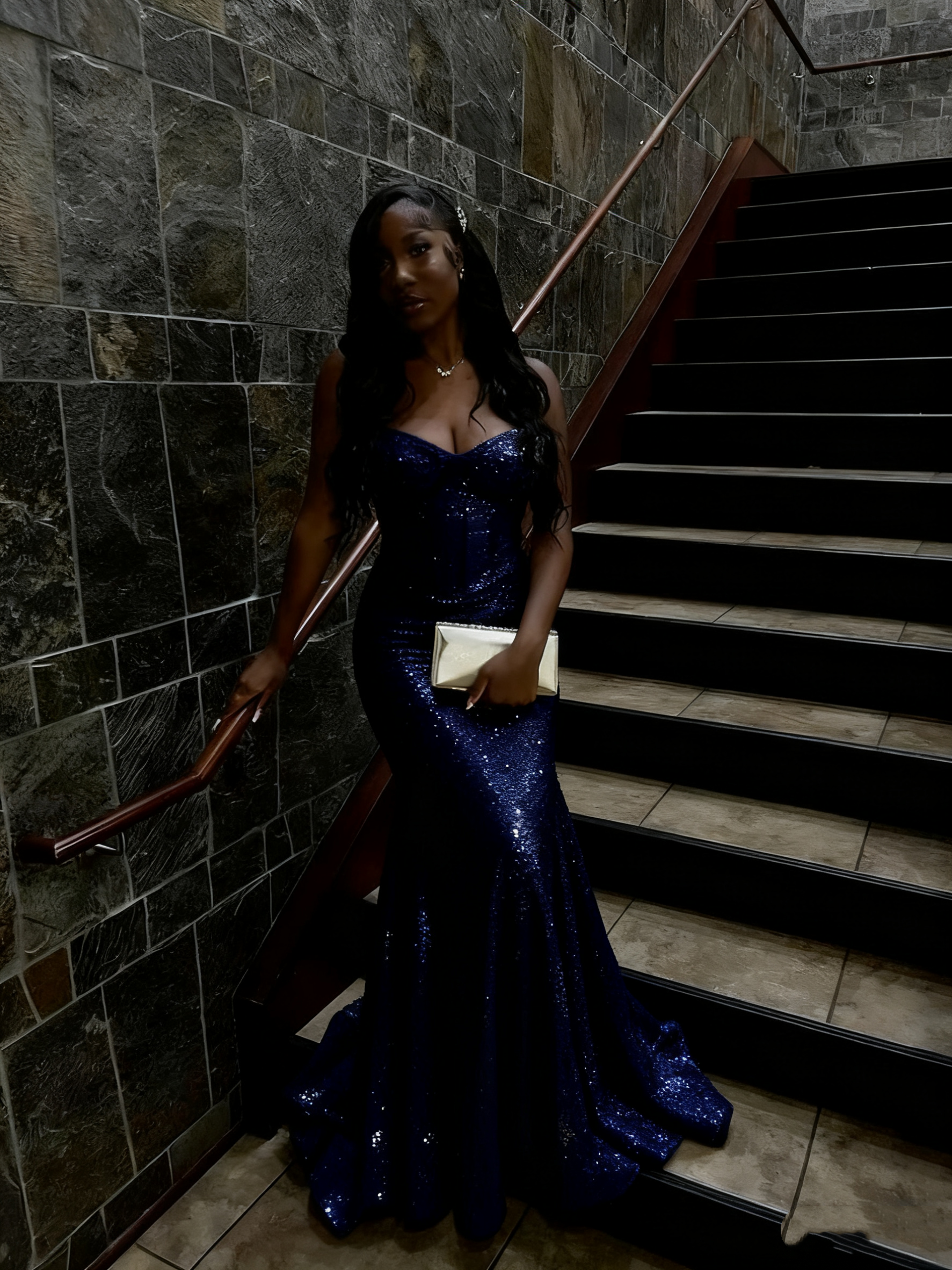 Gold Sequin Mermaid Long Classy Prom Gown Classy Evening Dress
