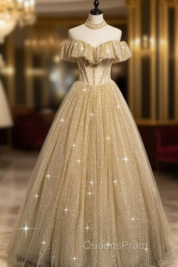 Gold Tulle Sequins High Neck Backless Beading Evening Prom Dress Main image