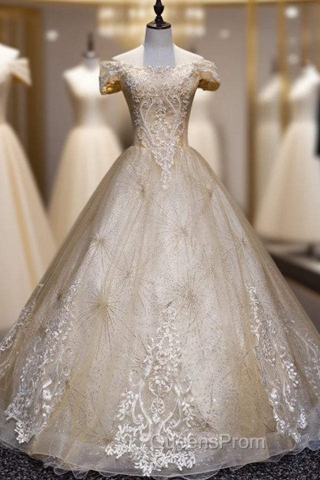 Gold Tulle Sequins Off the Sholuder Appliques Beading Quinceanera Dress Main image
