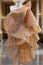 Gold Tulle Sequins One Shoulder Ruffles Short Evening Prom Dress