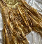 Gold Vintage Floral Satin Applique Spaghetti Straps Chiffon Classy Prom Dress Party Dress