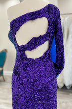 Golden Cut Out Open Back One Shoulder Sequins Homecoming Dress