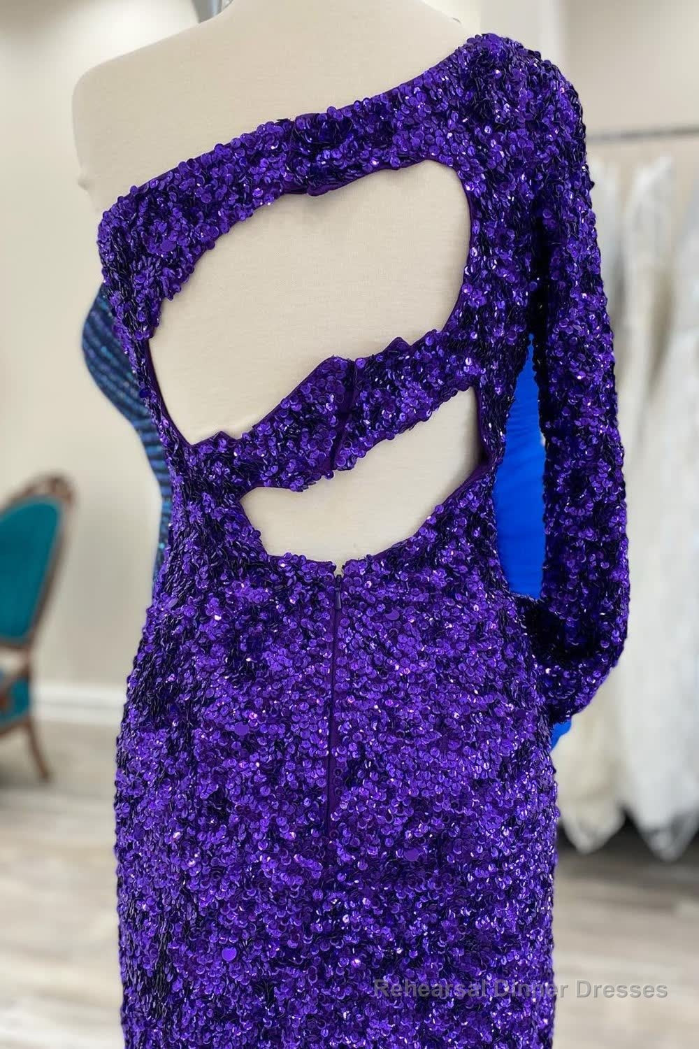 Golden Cut Out Open Back One Shoulder Sequins Homecoming Dress