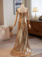 Golden Mermaid Sequins Long Evening Prom Dress Evening Dress