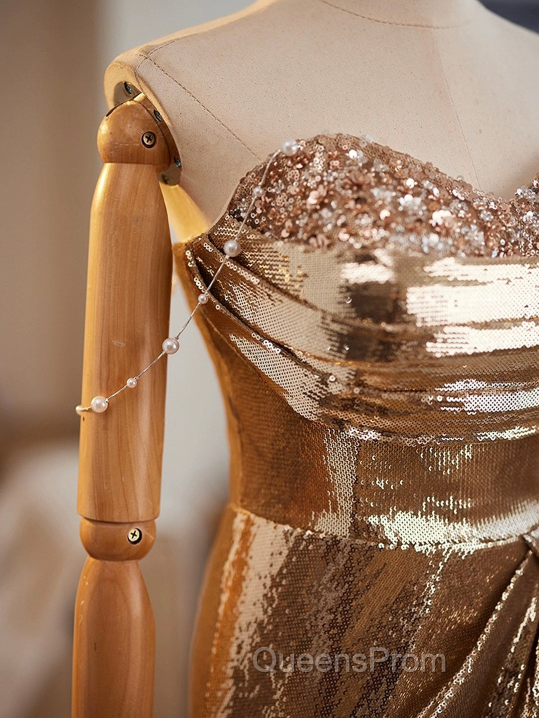 Golden Mermaid Sequins Long Evening Prom Dress Evening Dress