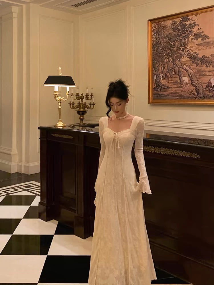 Gorgeous A Line Long Sleeves White Lace Date Night Dress Classy Prom Dress Birthday Outfits Secondary image