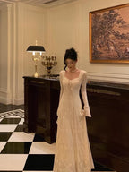 Gorgeous A Line Long Sleeves White Lace Date Night Dress Classy Prom Dress Birthday Outfits