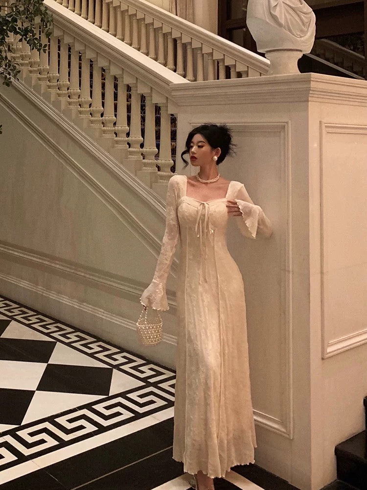 Gorgeous A Line Long Sleeves White Lace Date Night Dress Classy Prom Dress Birthday Outfits