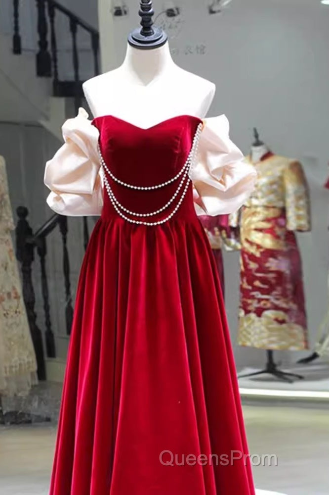 Gorgeous A Line Off The Shoulder Velvet Red Evening Prom Dress Secondary image