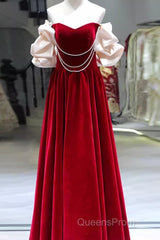 Gorgeous A Line Off The Shoulder Velvet Red Evening Prom Dress