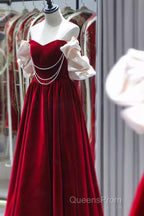 Gorgeous A Line Off The Shoulder Velvet Red Evening Prom Dress