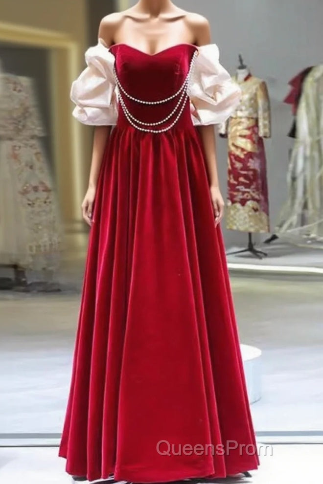 Gorgeous A Line Off The Shoulder Velvet Red Evening Prom Dress Main image