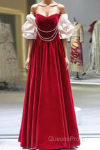 Gorgeous A Line Off The Shoulder Velvet Red Evening Prom Dress