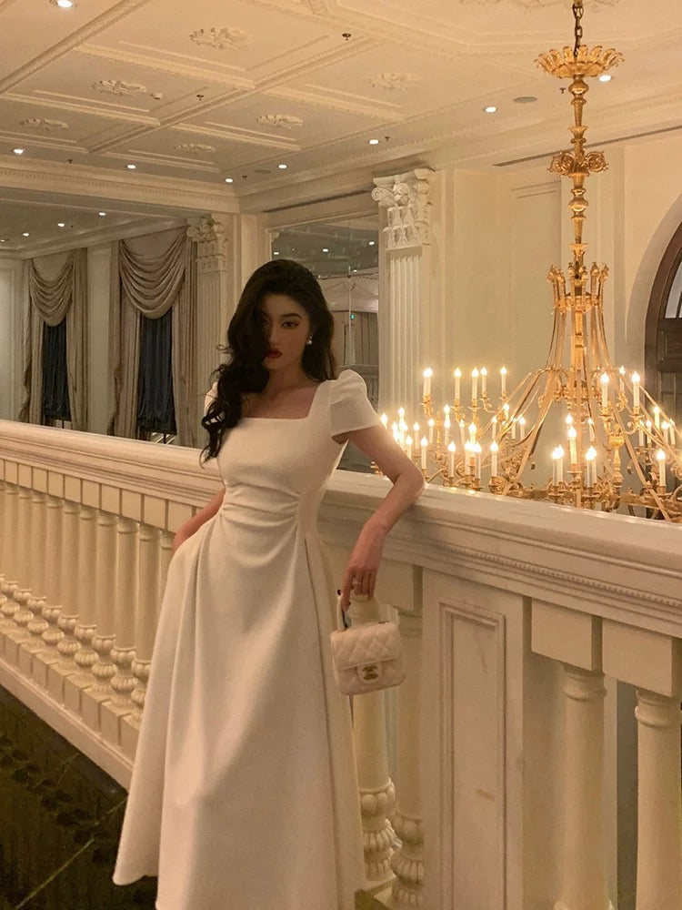 Gorgeous A Line Short Sleeves White Date Night Dress Classy Prom Dress Birthday Outfits