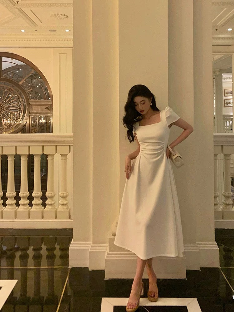 Gorgeous A Line Short Sleeves White Date Night Dress Classy Prom Dress Birthday Outfits